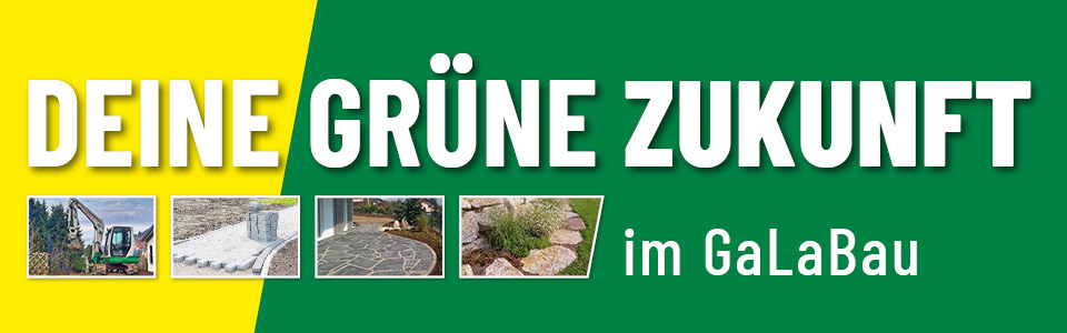 Abbildung Banner Deine Grüne Zukunft im GaLaBau bei Rösch. Dein neuer Traumjob.